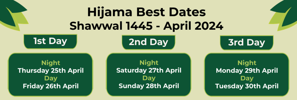 Hijama Dates for Shawwal 1445, April 2024